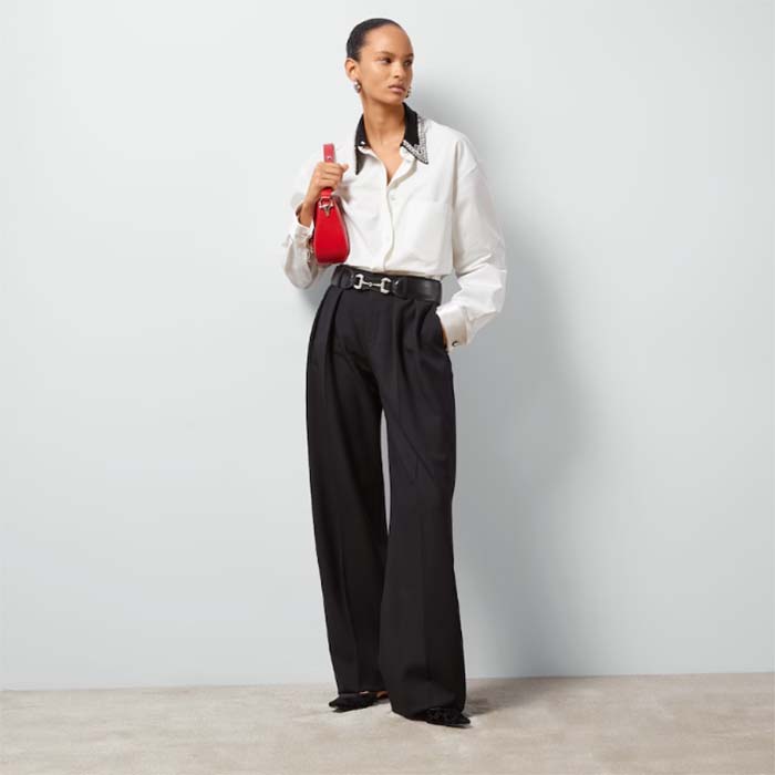 G*u*i women gg cotton shirt detachable collar white poplin long sleeves