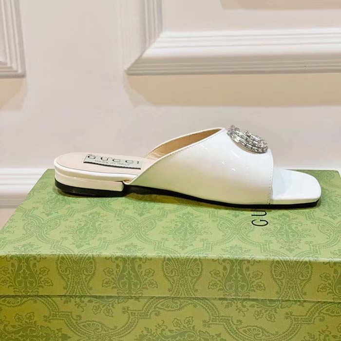 G*u*i women gg double g slide sandal ivory patent leather crystals flat