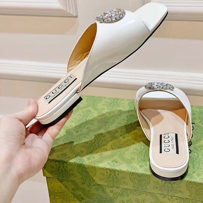 G*u*i women gg double g slide sandal ivory patent leather crystals flat