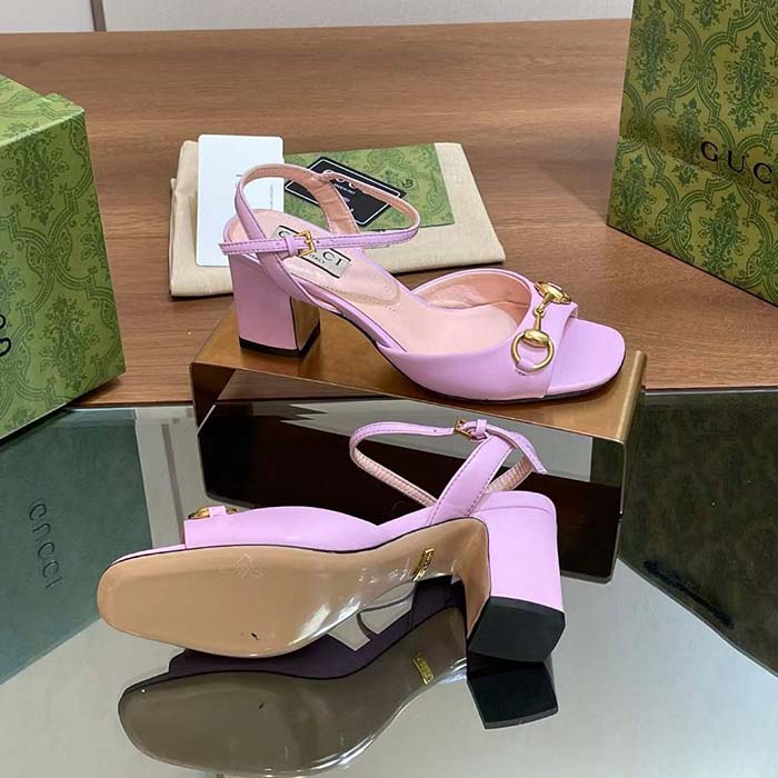 G*u*i women gg horsebit mid-heel sandal lilac leather sole ankle buckle