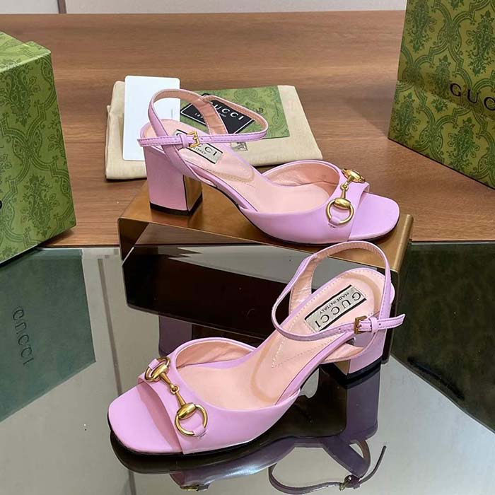 G*u*i women gg horsebit mid-heel sandal lilac leather sole ankle buckle