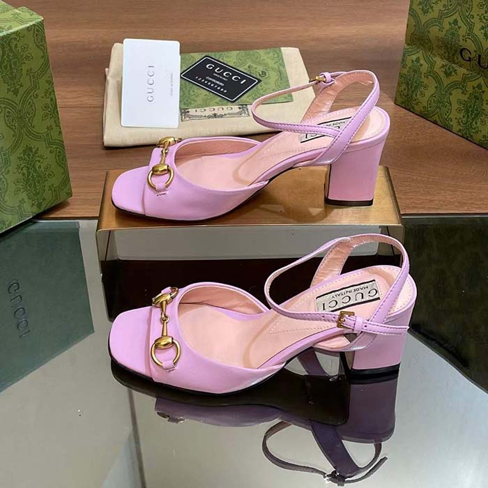 G*u*i women gg horsebit mid-heel sandal lilac leather sole ankle buckle