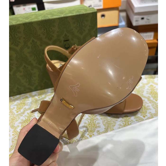 G*u*i women gg horsebit sandal brown leather high heel ankle buckle