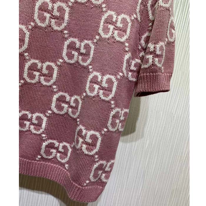 G*u*i women gg knit wool top pink crewneck short sleeves