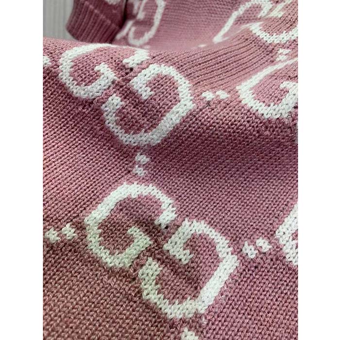 G*u*i women gg knit wool top pink crewneck short sleeves