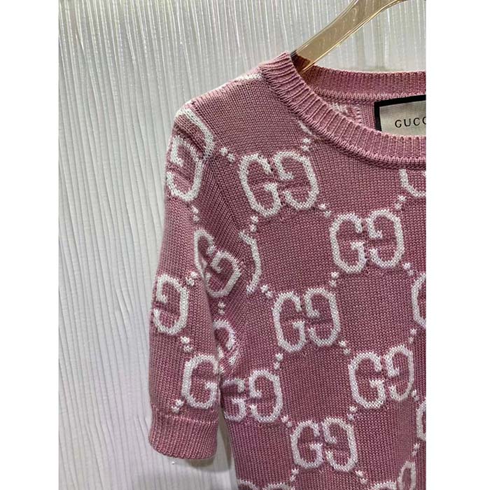 G*u*i women gg knit wool top pink crewneck short sleeves