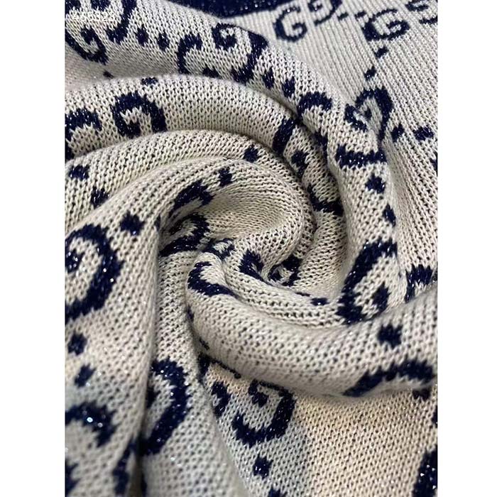 G*u*i women gg lamé jacquard top cotton navy crewneck short sleeves