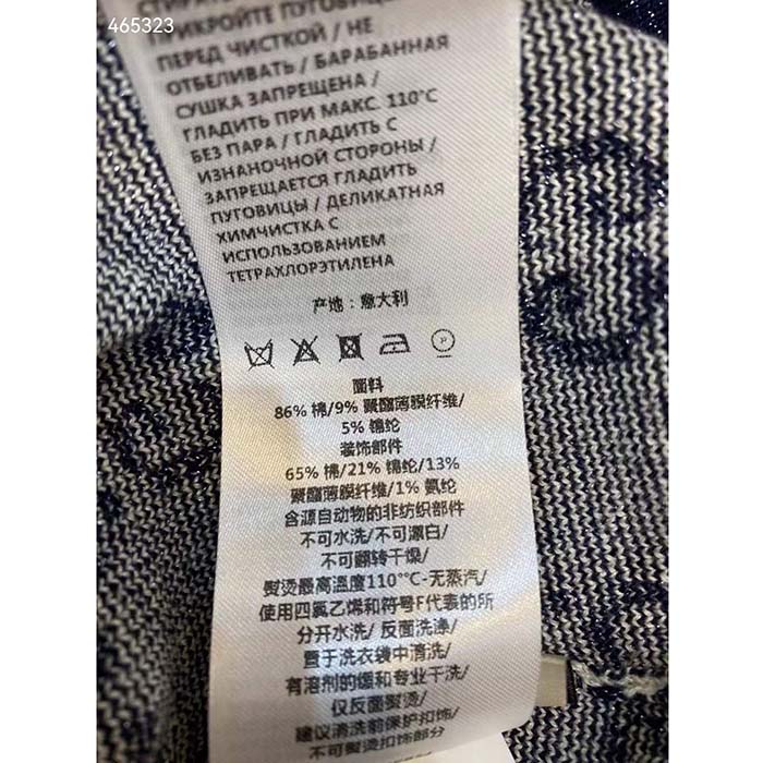 G*u*i women gg lamé jacquard top cotton navy crewneck short sleeves