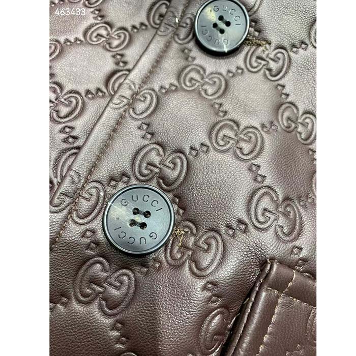 G*u*i men gg leather bomber jacket brown lambskin front patch pockets