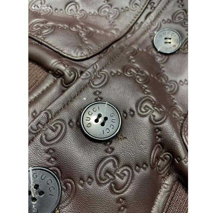 G*u*i men gg leather bomber jacket brown lambskin front patch pockets