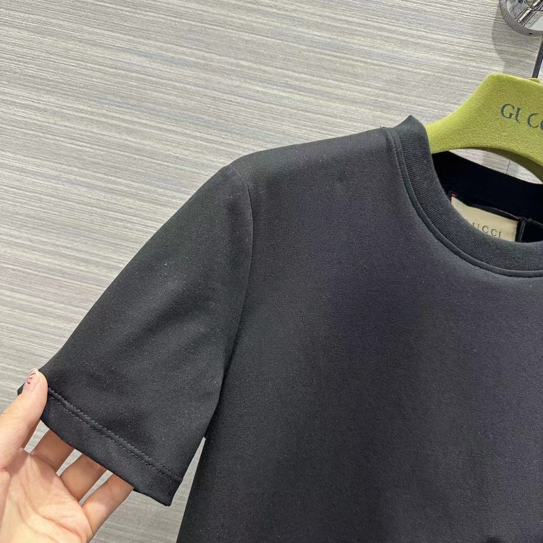 G*u*i women gg light cotton jersey shirt black crystal short sleeves
