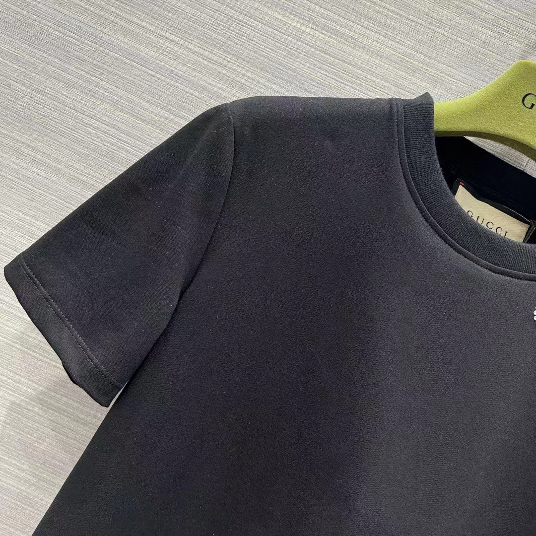 G*u*i women gg light cotton jersey shirt black crystal short sleeves