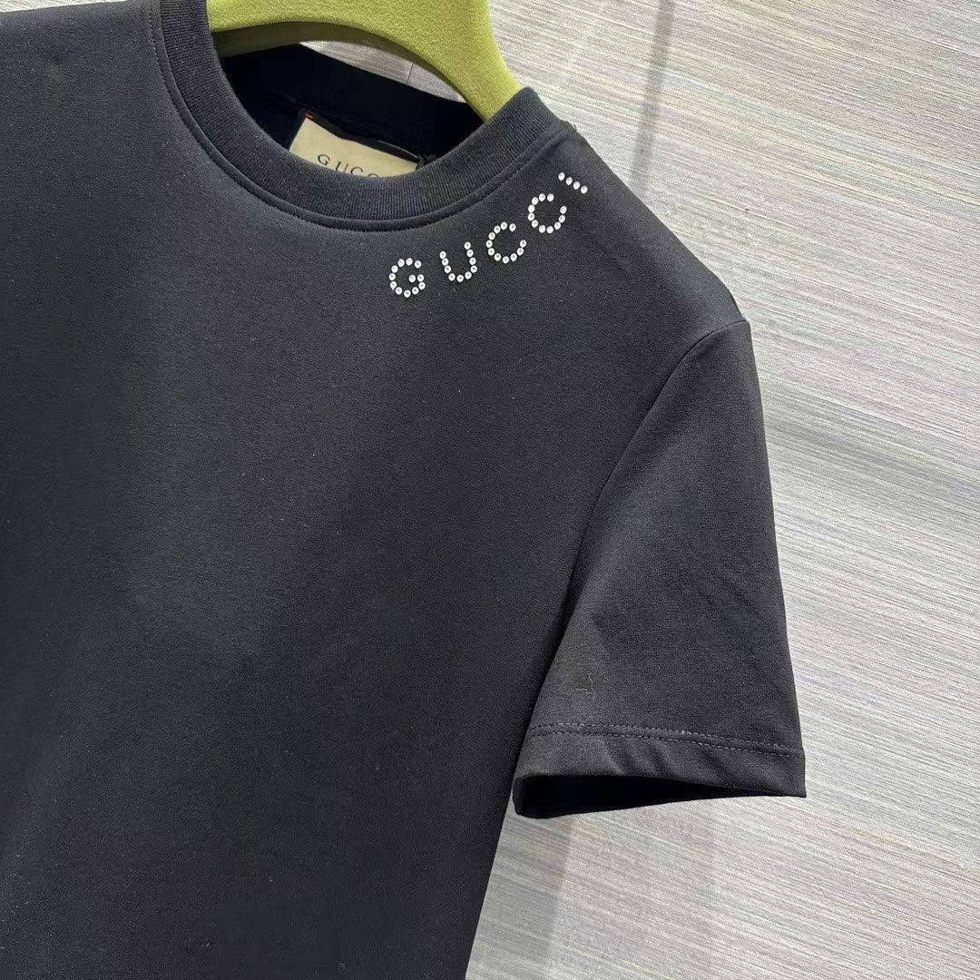 G*u*i women gg light cotton jersey shirt black crystal short sleeves