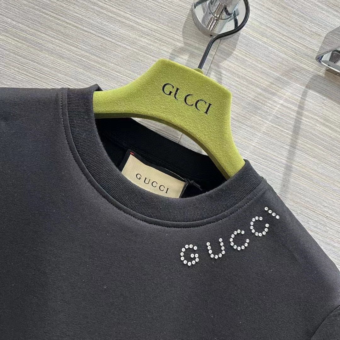 G*u*i women gg light cotton jersey shirt black crystal short sleeves