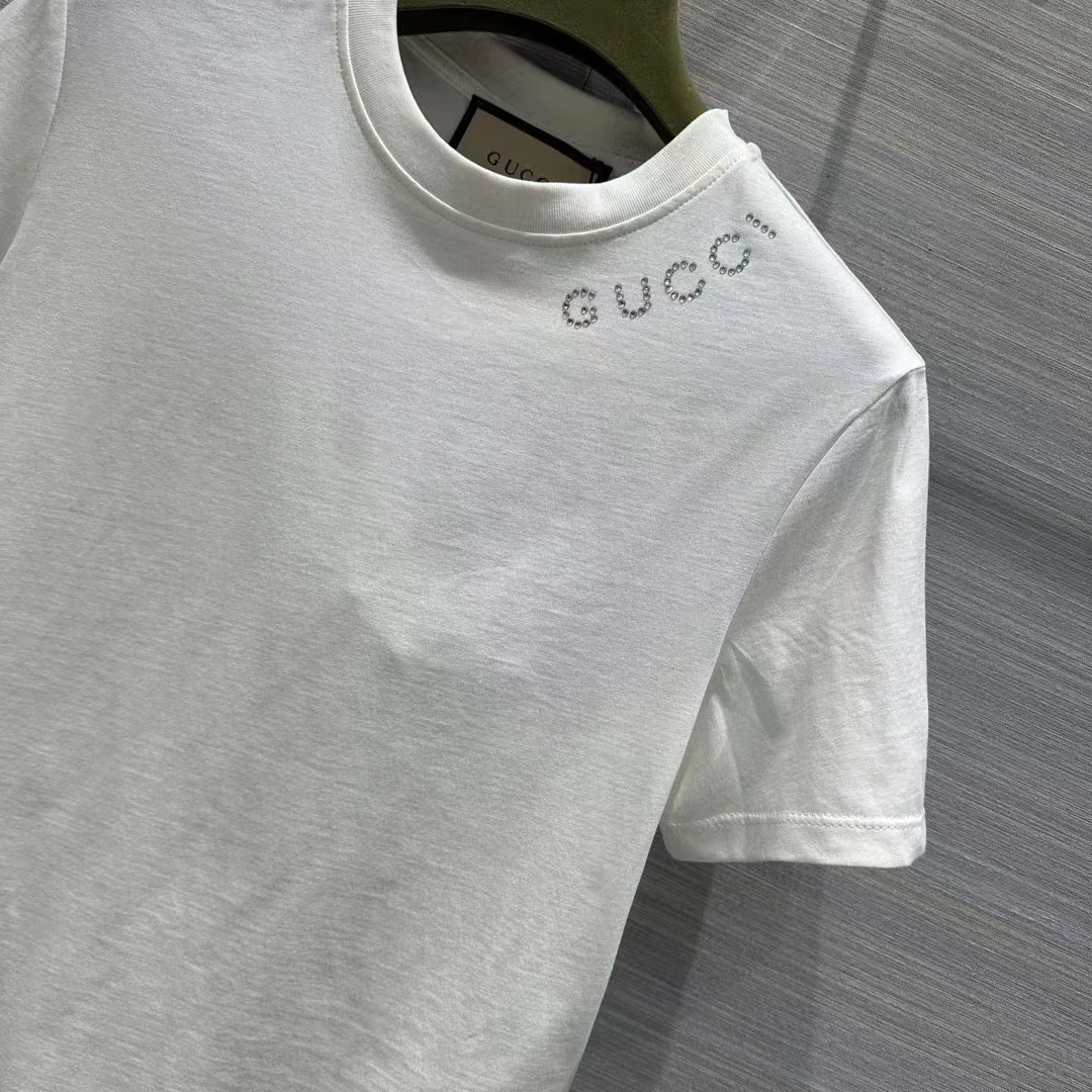 G*u*i men gg light cotton jersey shirt crystal round neck short sleeves