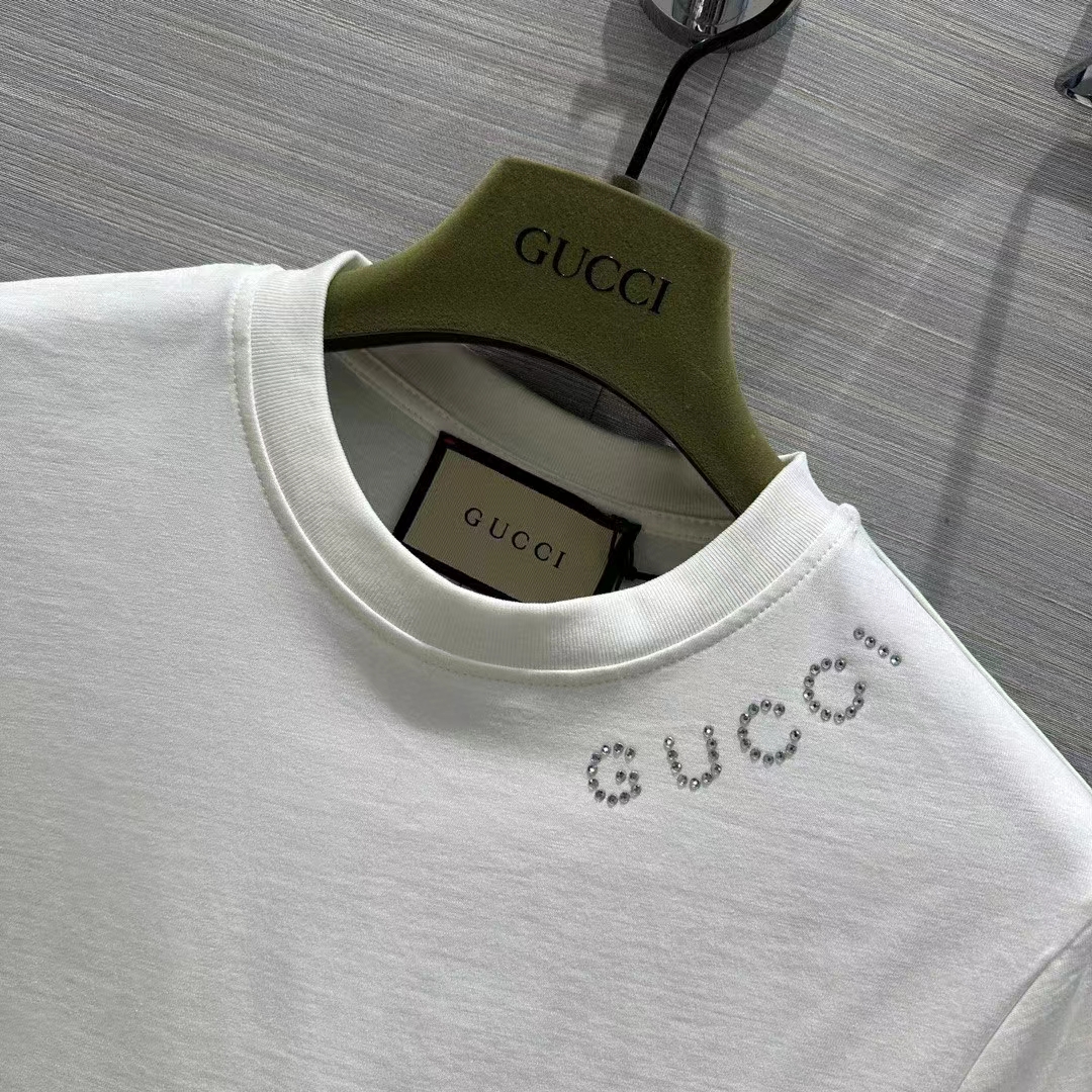G*u*i men gg light cotton jersey shirt crystal round neck short sleeves