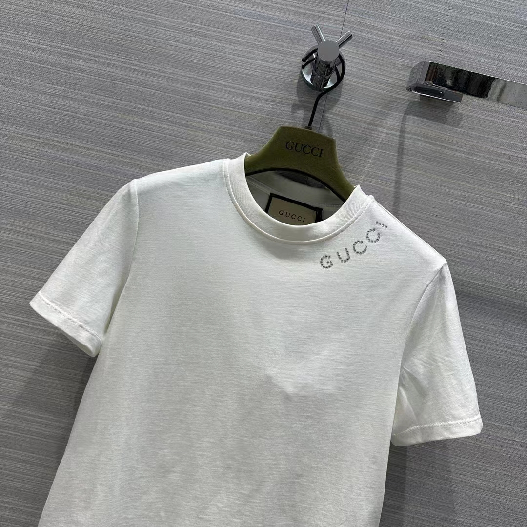 G*u*i men gg light cotton jersey shirt crystal round neck short sleeves