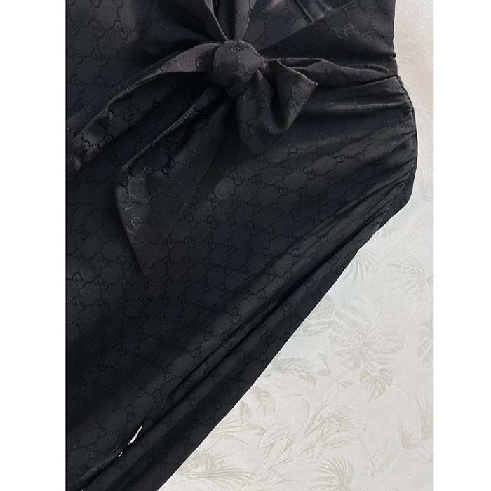 G*u*i women gg silk crêpe shirt neck bow v neck gathered yoke