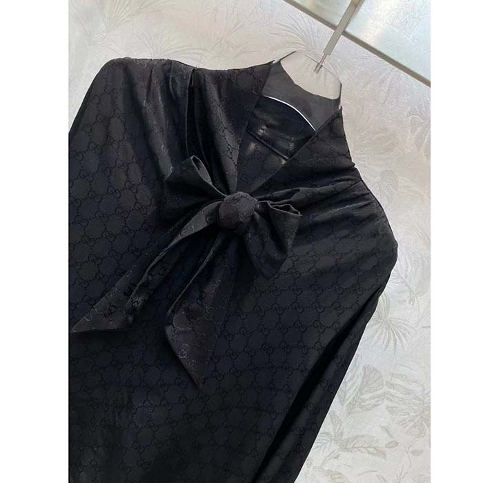 G*u*i women gg silk crêpe shirt neck bow v neck gathered yoke