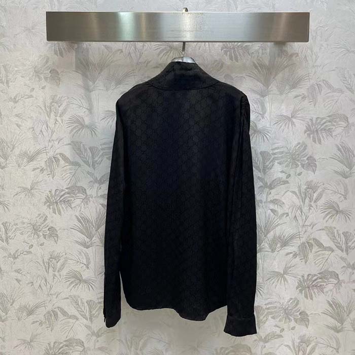 G*u*i women gg silk crêpe shirt neck bow v neck gathered yoke