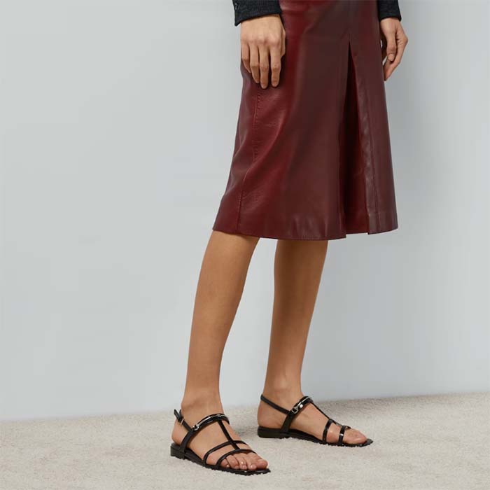 G*u*i women gg slim horsebit flat sandal black leather ankle buckle
