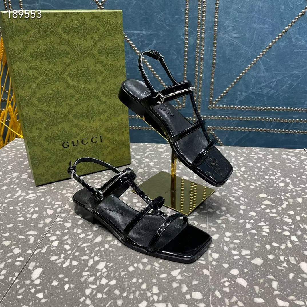 G*u*i women gg slim horsebit flat sandal black leather ankle buckle