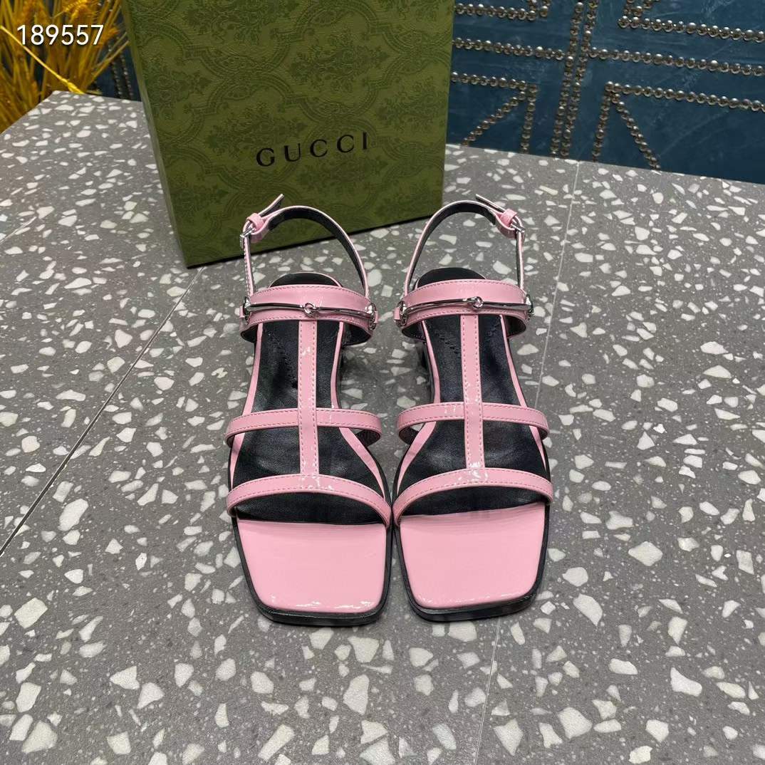 G*u*i women gg slim horsebit flat sandal pink leather ankle buckle