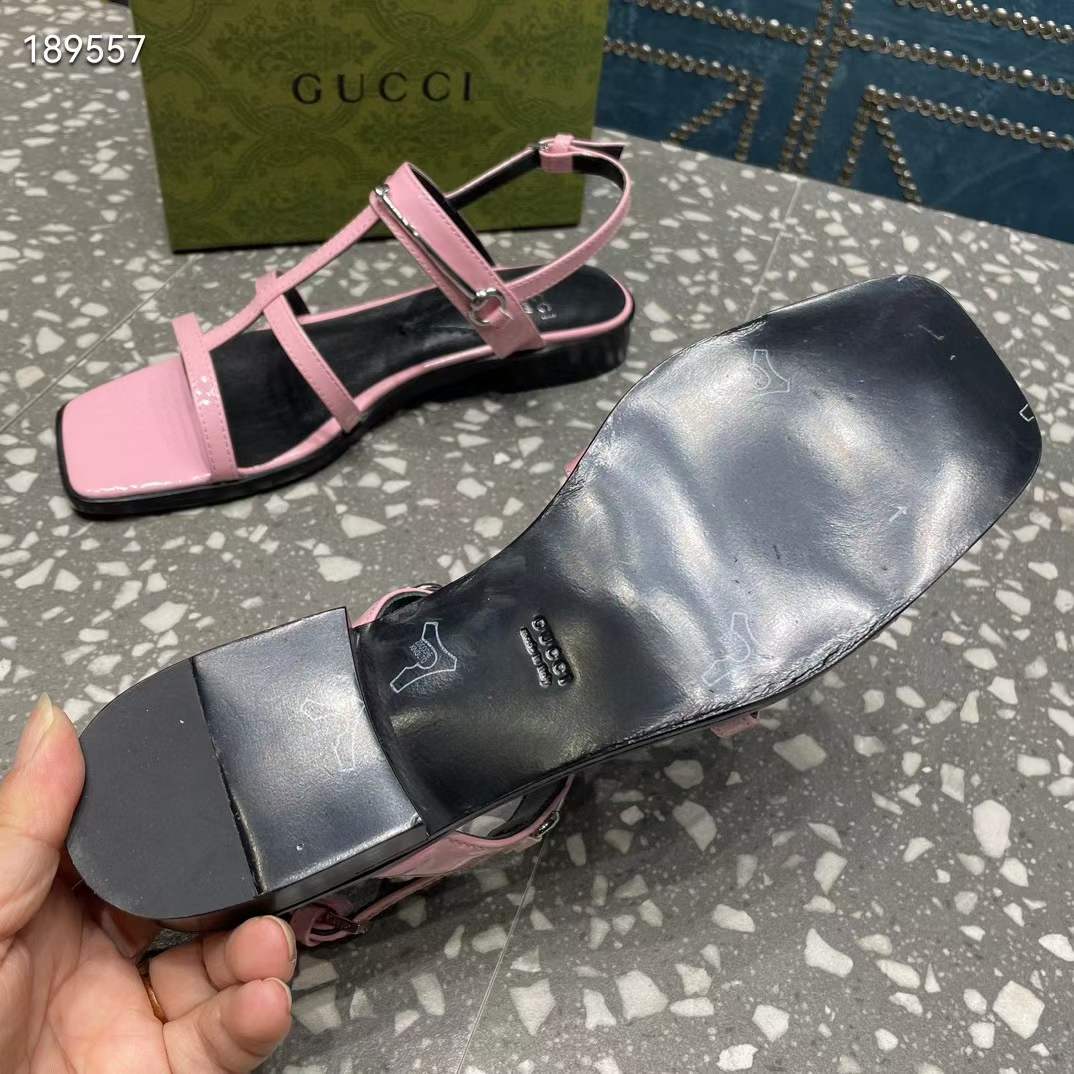 G*u*i women gg slim horsebit flat sandal pink leather ankle buckle