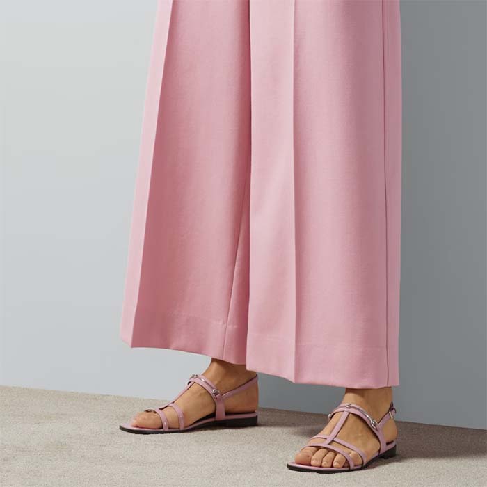 G*u*i women gg slim horsebit flat sandal pink leather ankle buckle