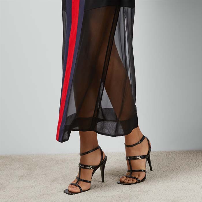 G*u*i women gg slim horsebit sandal black leather high heel