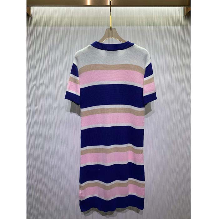 G*u*i women gg striped cotton wool dress patch round neck