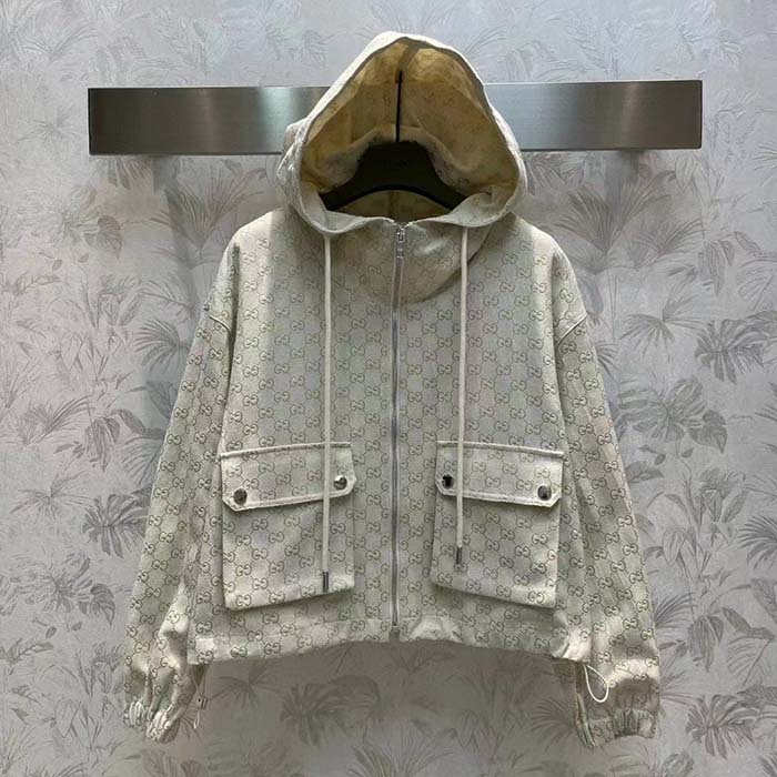 G*u*i women jumbo gg canvas puffer jacket cotton lined high neck