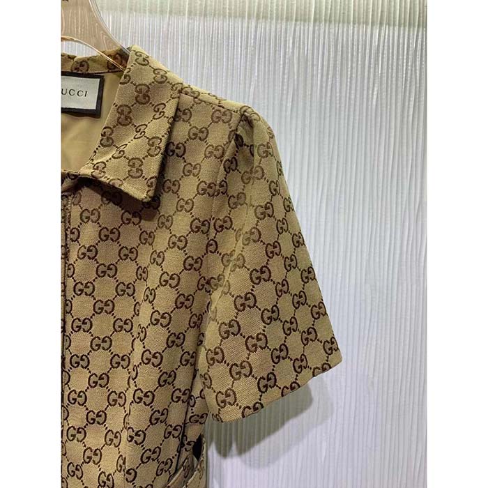 G*u*i women original gg canvas jumpsuit point neck short sleeves
