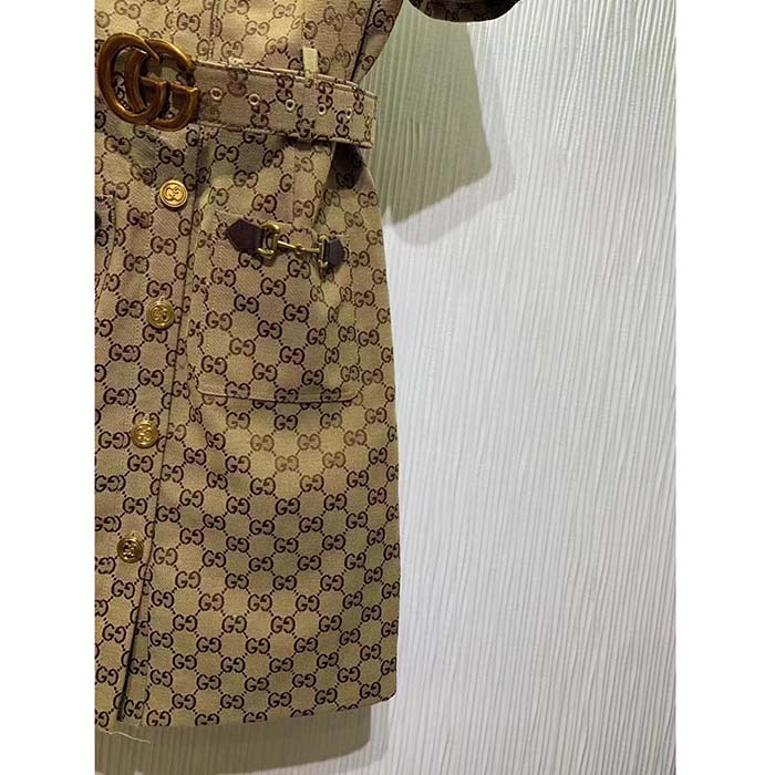 G*u*i women original gg canvas jumpsuit point neck short sleeves