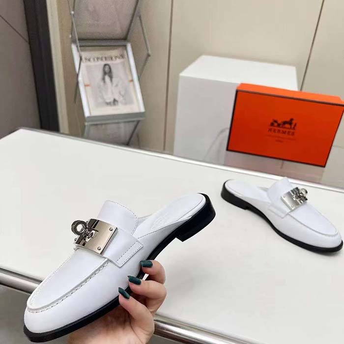 Hermes Unisex Iota Mule Blanc De Paris White Leather
