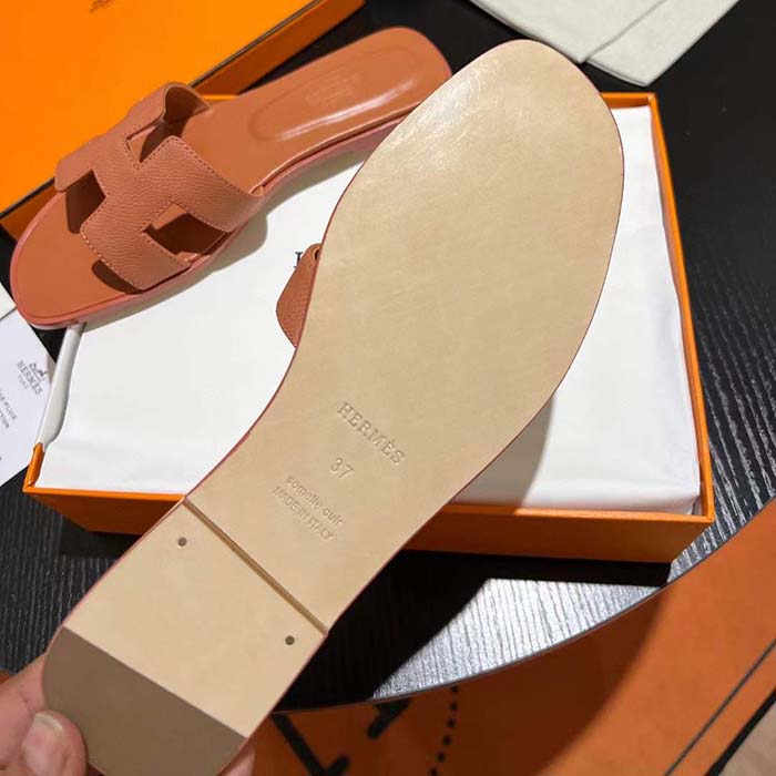 Hermes Unisex Oran Sandal Brown Epsom Calfskin Natural Leather Sole