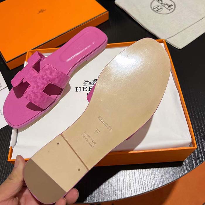 Hermes Unisex Oran Sandal Rose Pink Epsom Calfskin Natural Leather Sole