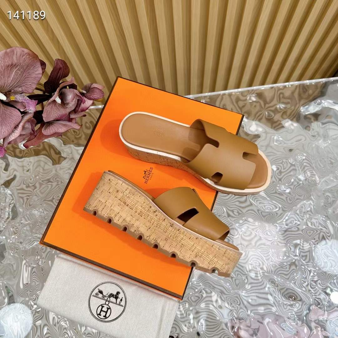 Hermes Women Eze 30 Sandal Natural Calfskin Brown Rubber Sole