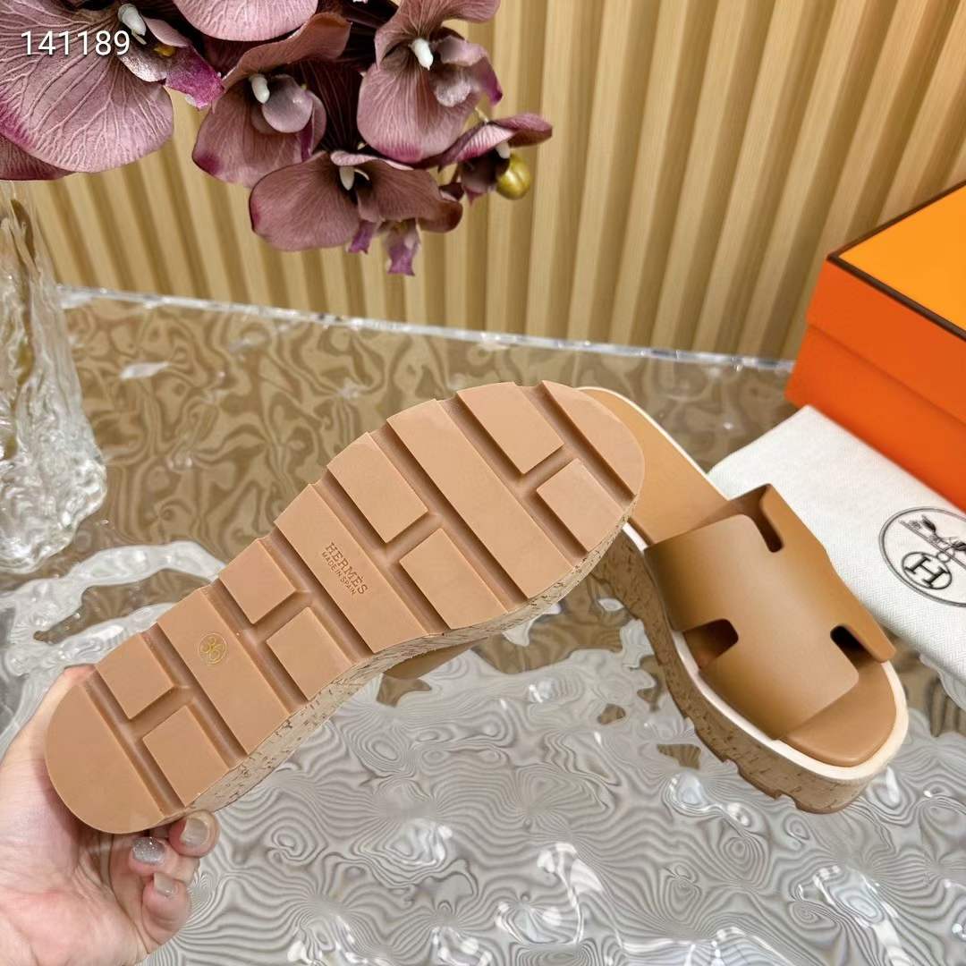 Hermes Women Eze 30 Sandal Natural Calfskin Brown Rubber Sole