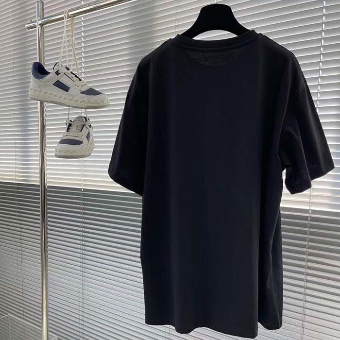 Louis Vuitton LV Women Embroidered Signature Cotton T-Shirt Ribbed Collar Black 1AFJFH