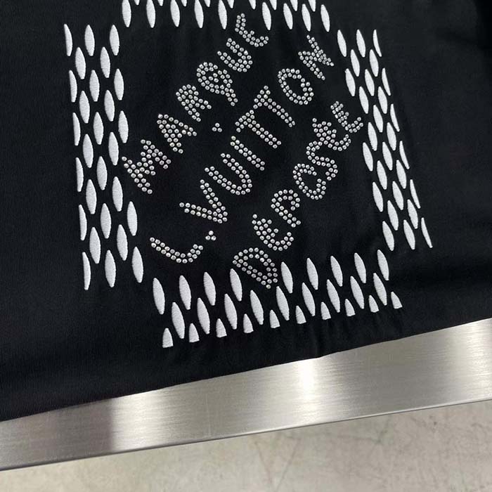 Louis Vuitton LV Women Embroidered Signature Cotton T-Shirt Ribbed Collar Black 1AFJFH