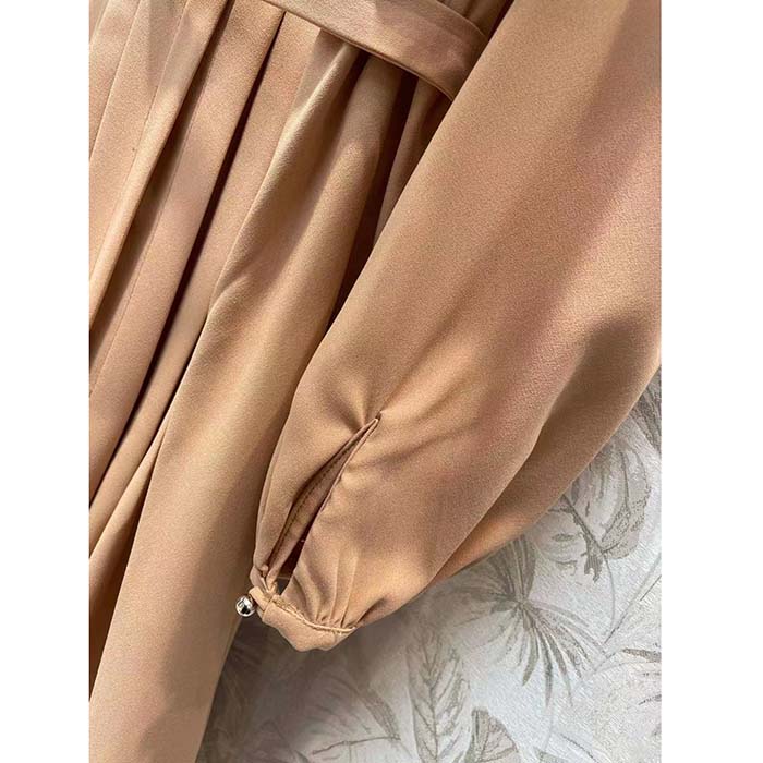 Louis Vuitton LV Women Monogram Accent Pleat Dress Silk Beige 1AFEVC