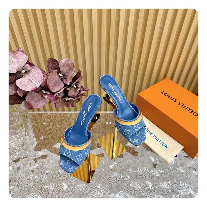 Louis Vuitton LV Women Neo Revival Mule Blue Monogram Denim Calf Leather 1ACLNS