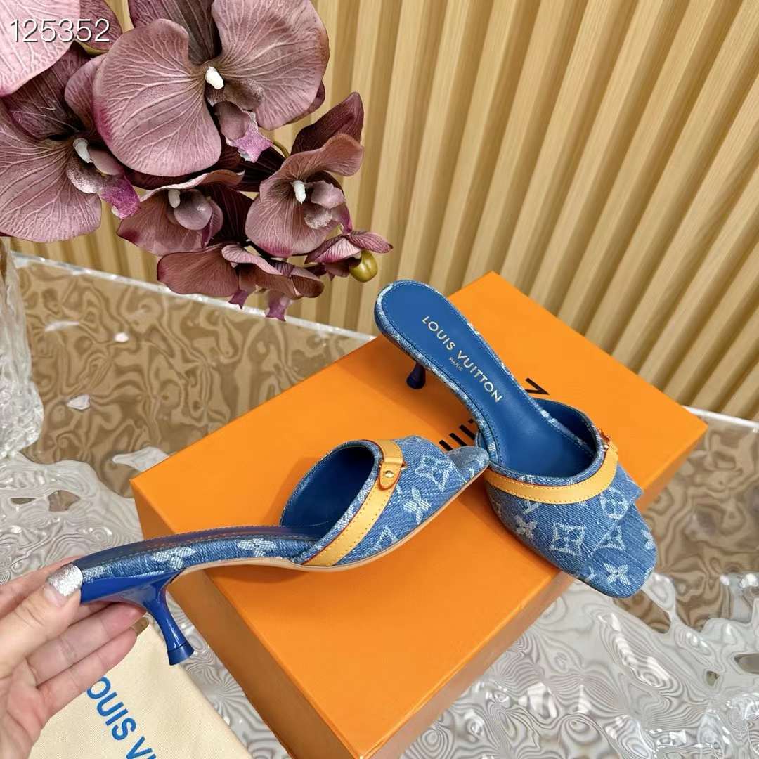Louis Vuitton LV Women Neo Revival Mule Blue Monogram Denim Calf Leather 1ACLNS