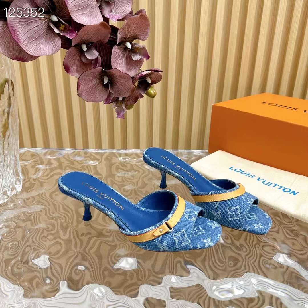 Louis Vuitton LV Women Neo Revival Mule Blue Monogram Denim Calf Leather 1ACLNS