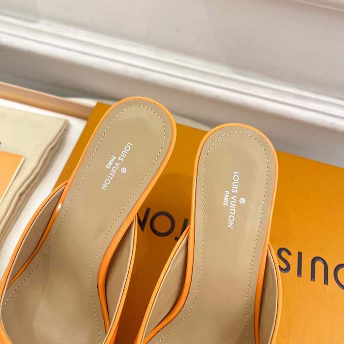 Louis Vuitton LV Women Super Mule Orange Monogram Patent Calf Leather 1ACJ6A
