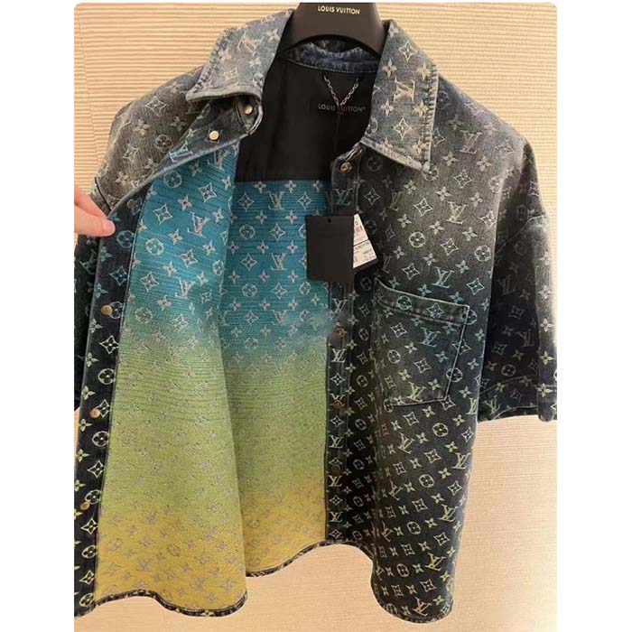 Louis Vuitton Men LV Rainbow Monogram Short-Sleeved Denim Shirt 1AB91W