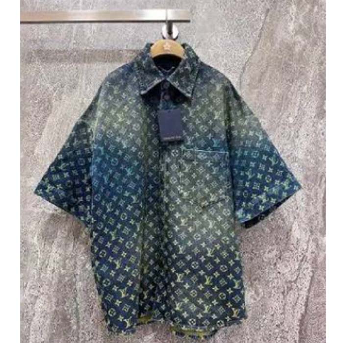 Louis Vuitton Men LV Rainbow Monogram Short-Sleeved Denim Shirt 1AB91W