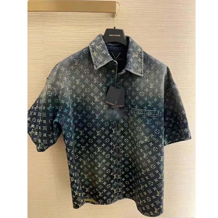 Louis Vuitton Men LV Rainbow Monogram Short-Sleeved Denim Shirt 1AB91W