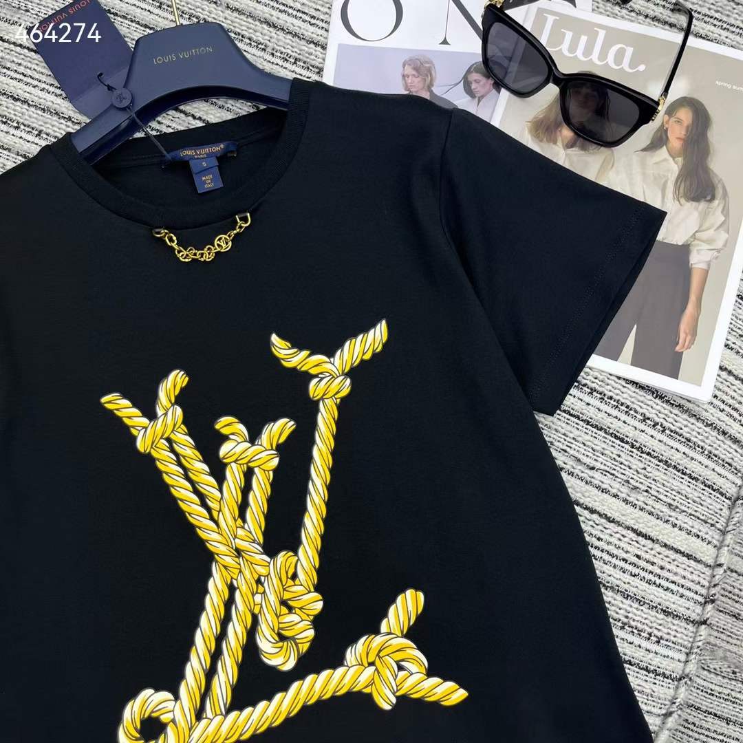 Louis Vuitton Women Nautical LV T-Shirt Cotton Black 1AFMZA